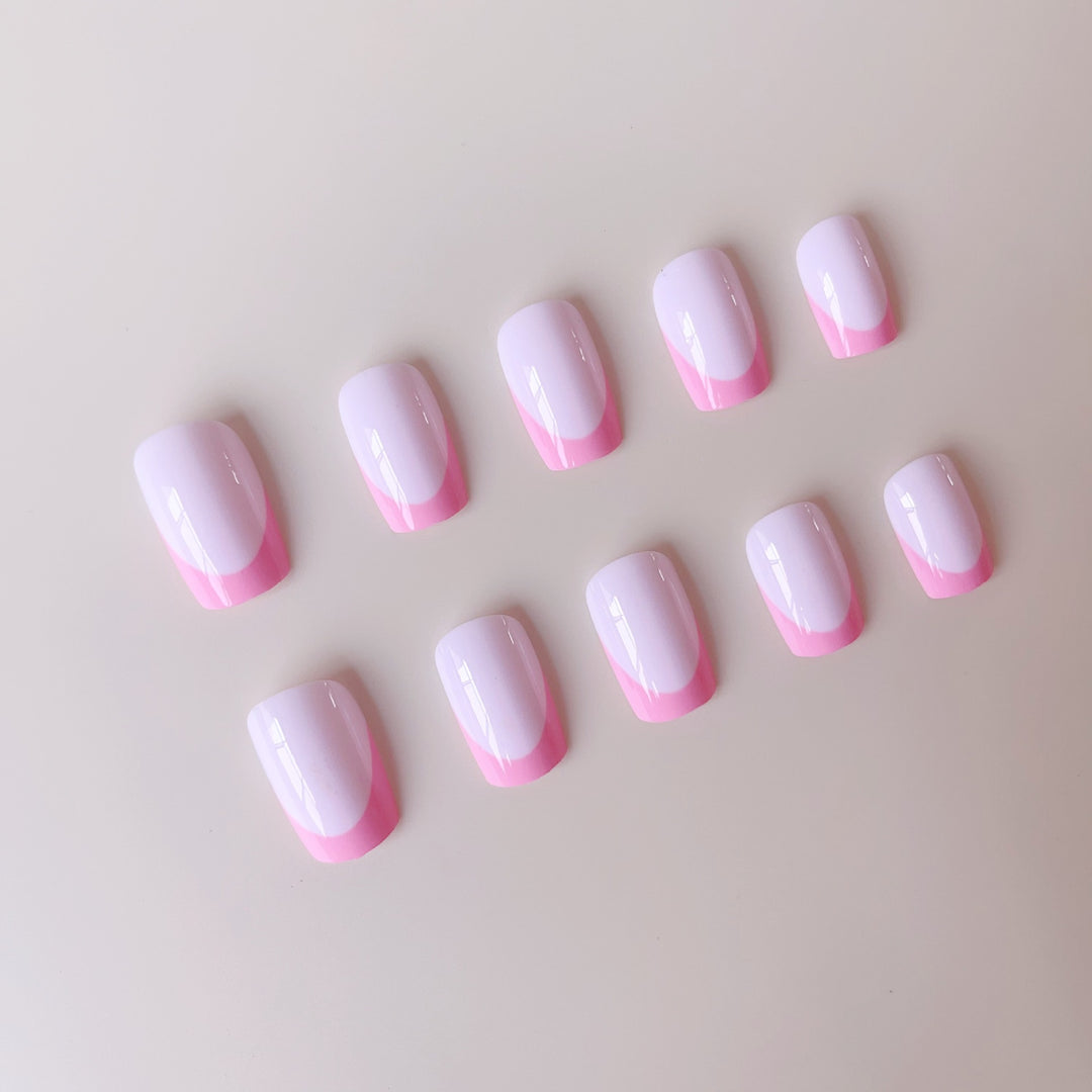 Artificial nail set with luxurious French design and creative neon accents Stornfield