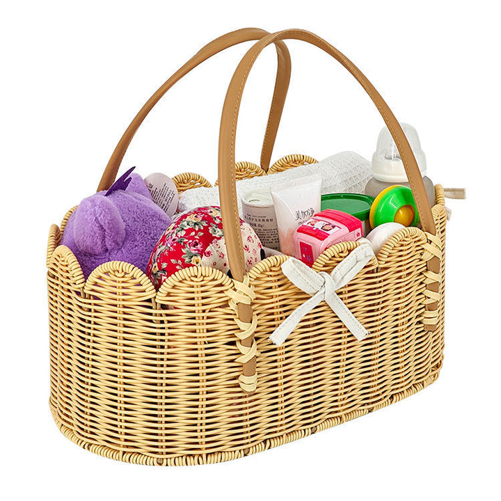 Charming storage basket with leather handles Stornfield