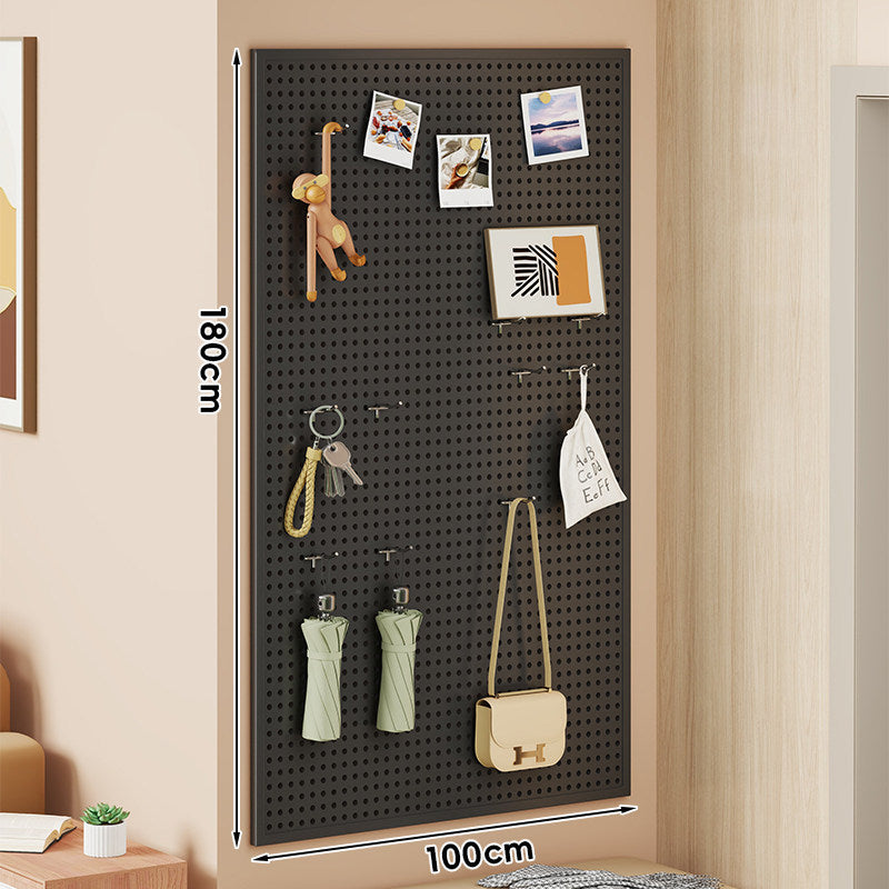 Large Vertical Perforated Wall Storage Panel with Adjustable Hooks and Accessory Mounts