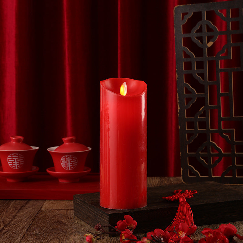 Realistic Wax-Look Flameless LED Pillar Candle with Flicker Flame and Drip-Edge Top