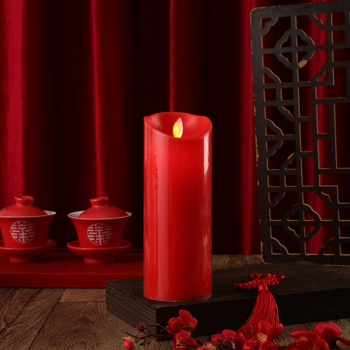 Realistic Wax-Look Flameless LED Pillar Candle with Flicker Flame and Drip-Edge Top