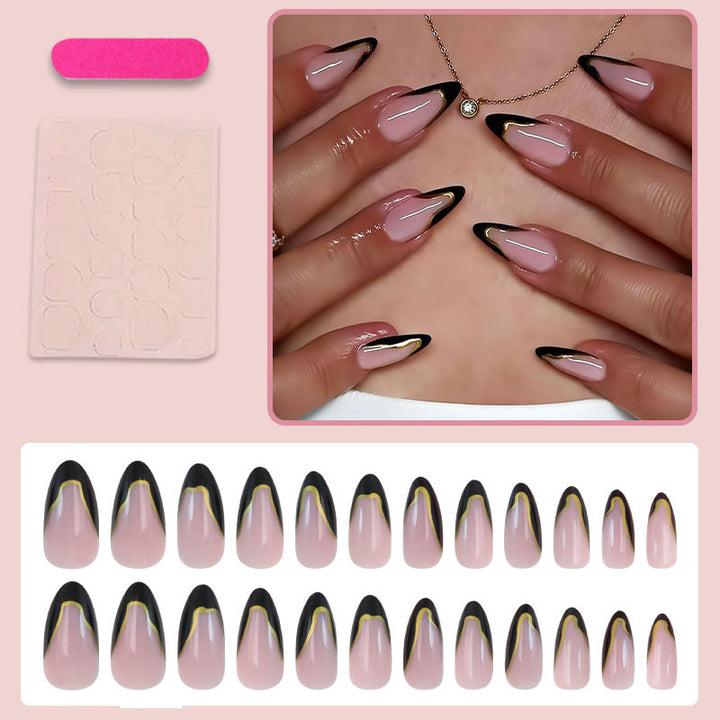 Acrylic nail set with elegant black-and-white lace accent Stornfield