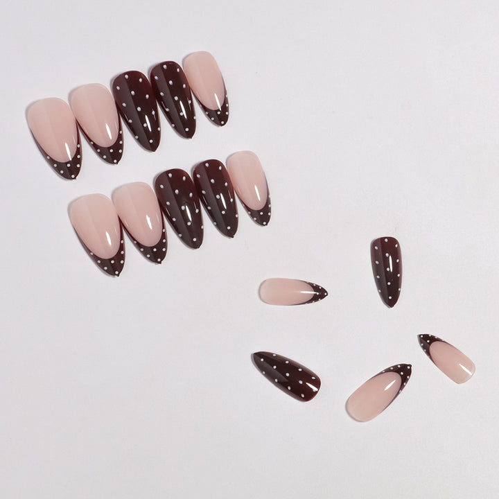 Artistic Press-On Nail Set with Heart and Polka Dot Design Stornfield