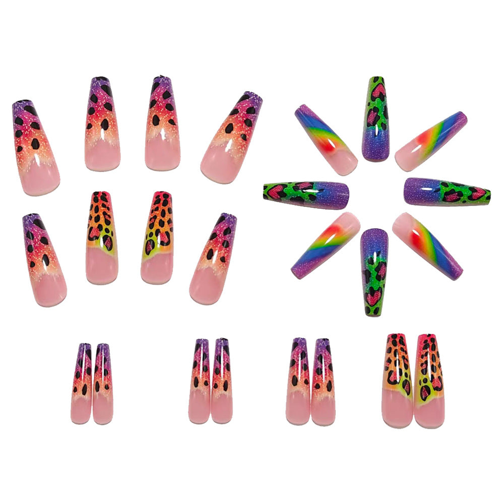 Artificial nails with colorful leopard patterns and glitter effects Stornfield