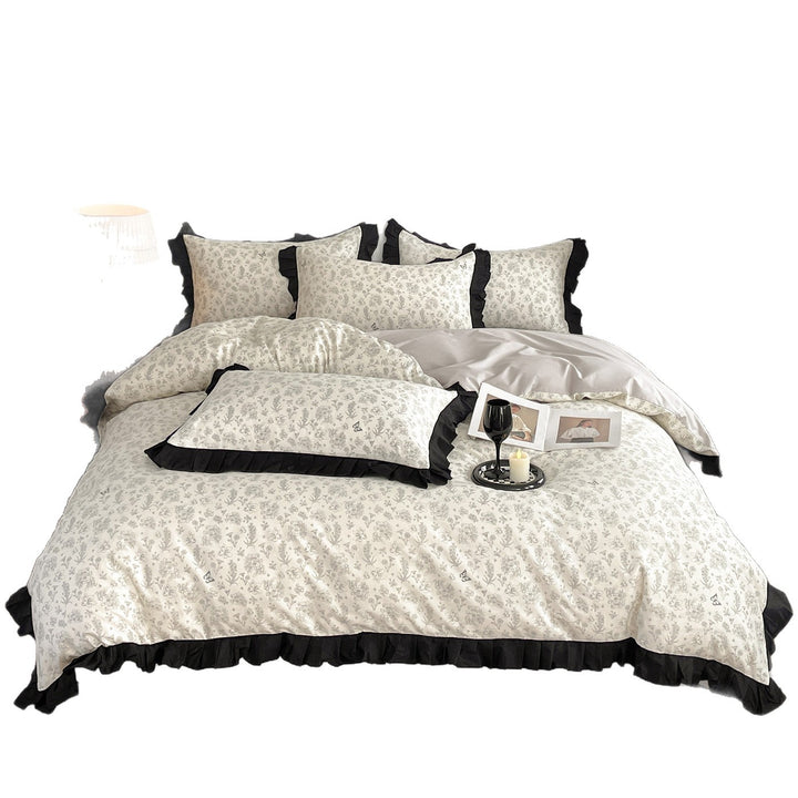 Floral Duvet Cover Set with Ruffled Contrast Border and Bunny Accent Pillow Shams
