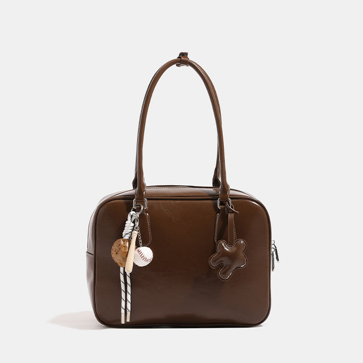 Trendy Handheld Satchel Bag with Decorative Charms