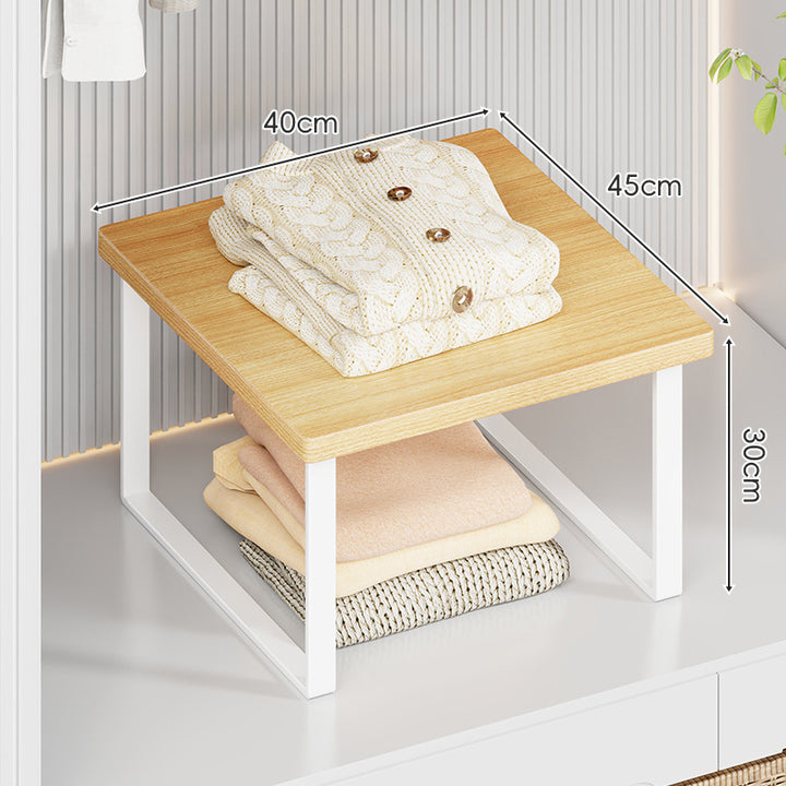 Compact Wooden-Top Metal Shelf Riser for Closet and Countertop