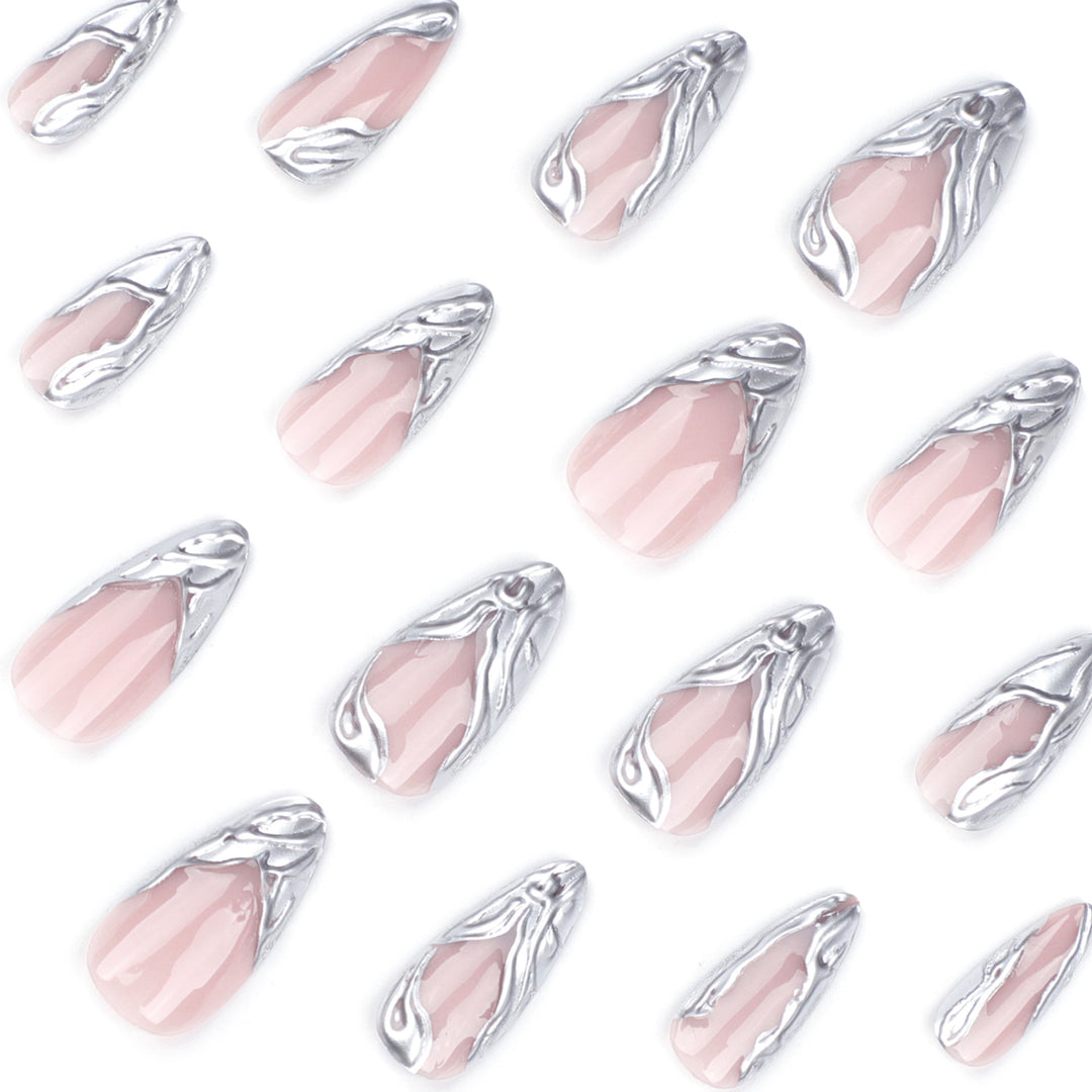 Artistic Acrylic Stiletto Nails with Elegant Metallic Decorations Stornfield