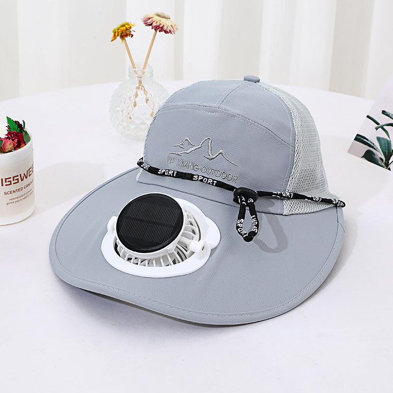 Ventilated outdoor sun hat with integrated solar fan detachable solar panel breathable mesh and adjustable chin strap Stornfield