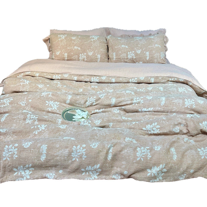 Floral Ruffled Linen-Blend Duvet Cover Set with Ruffle-Trim Shams