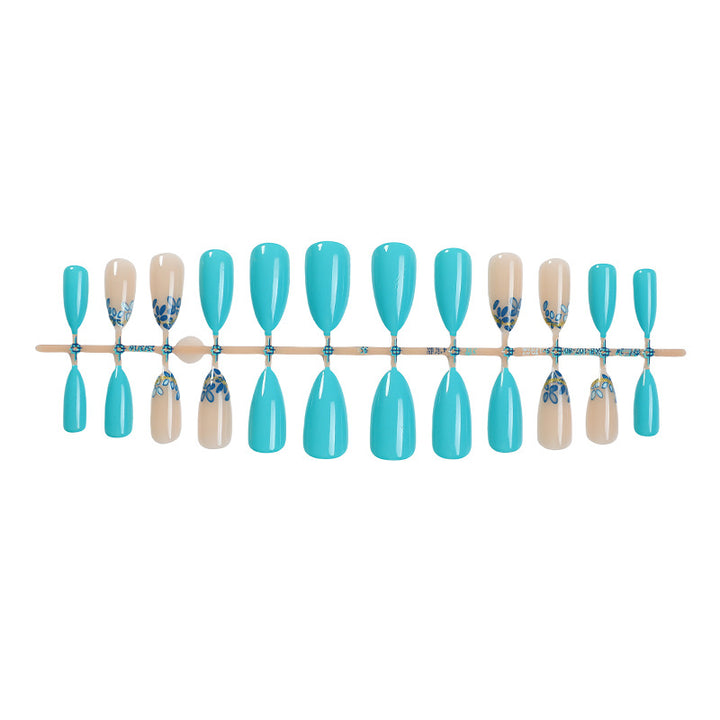 Artistic Press-On Nail Set with Floral and Leaf Designs Stornfield