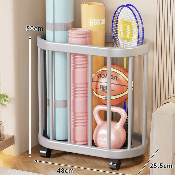 Vertical Rolling Sports Equipment Storage Caddy with Open-Bar Frame and Swivel Casters