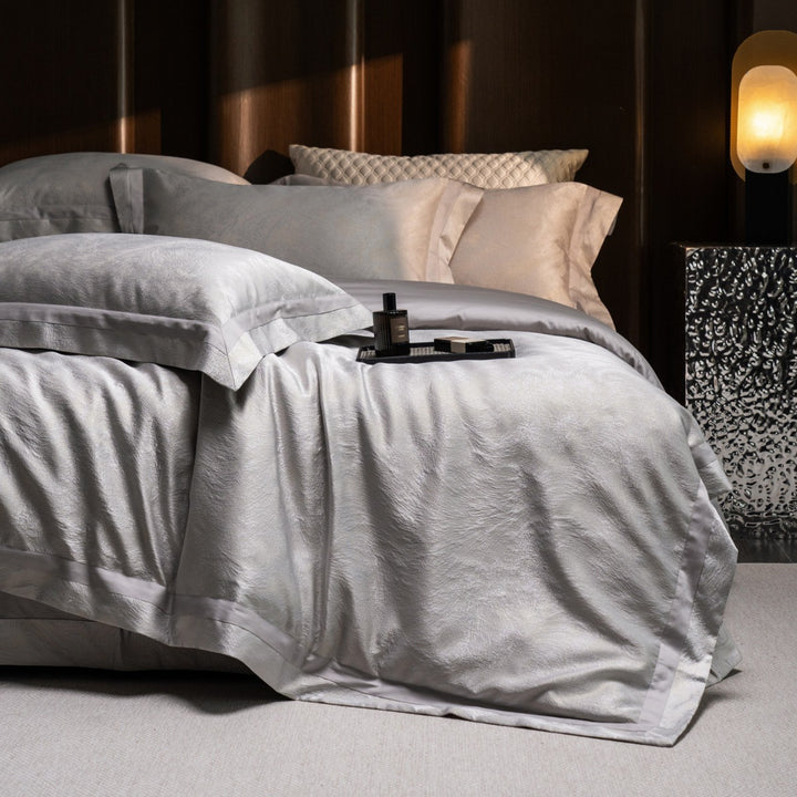 Silk-Feel Satin Duvet Cover Set with Flanged Border and Pillow Shams
