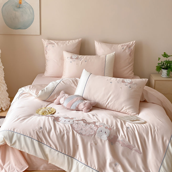 Luxury Satin Embroidered Duvet Cover Bedding Set with Decorative Pillow Shams