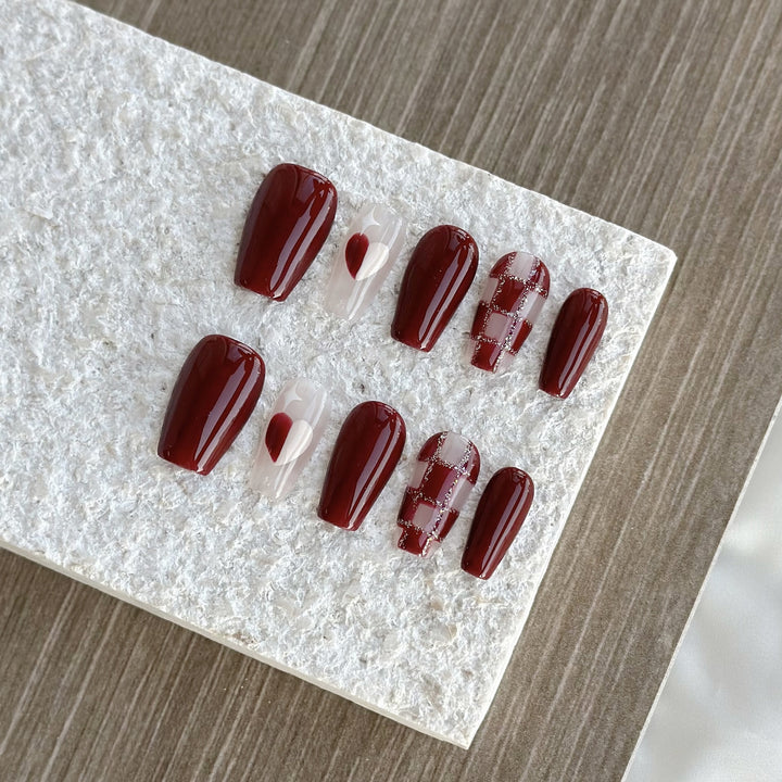 Decorative Heart-Appliqué Press-On Nail Set
