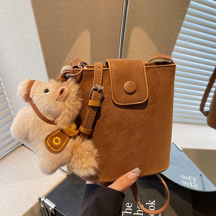 Compact Crossbody Bag with Cute Plush Charm