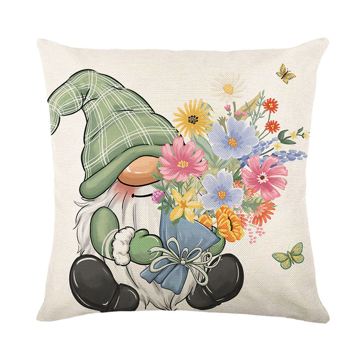 Botanical Daisy Spring Typography Linen-Texture Square Pillow Cover with Concealed Zipper