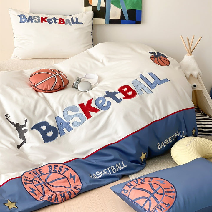 Basketball-Themed Cotton Sateen Duvet Cover Bedding Set with Printed Pillow Shams