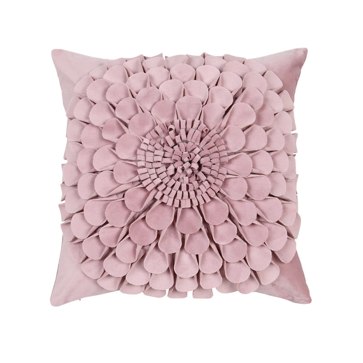 Square decorative cushion cover with 3D flower appliqué made of cotton-linen blend Stornfield