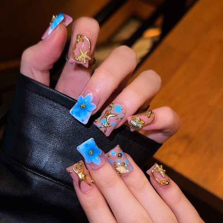 Artistic Press-On Nail Set with 3D Embellishments