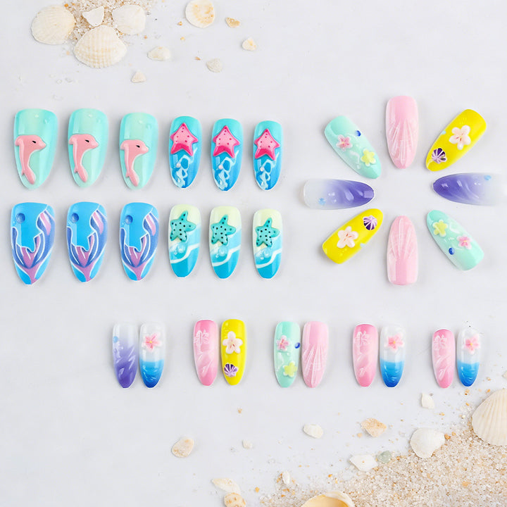 3D Seaside-Themed Press-On Nail Art Stornfield