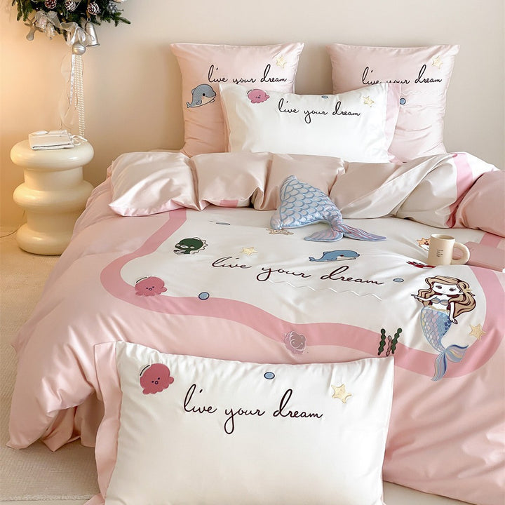 Children's Nautical Embroidered Cotton-Sateen Duvet Cover Bedding Set with Lighthouse & Ship Motifs