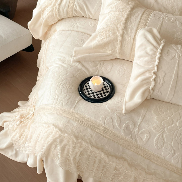 Lace-Trimmed Embroidered Cotton Duvet Cover Set