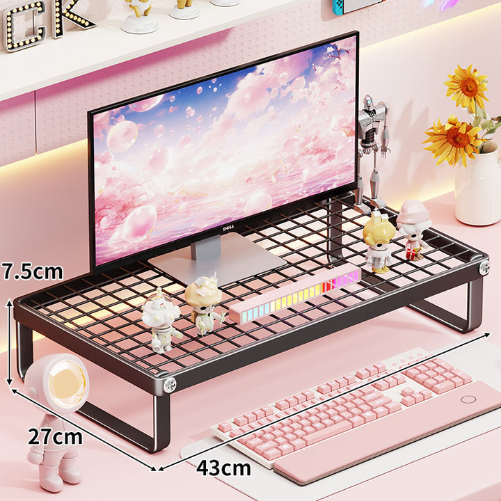 Ventilated Metal Grid Monitor and Desktop Riser with Under-Shelf Keyboard Storage