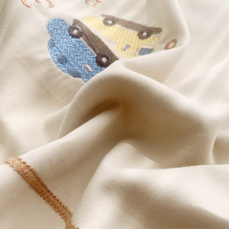 Embroidered Cotton Sateen Pillowcase Set with Piped Edge
