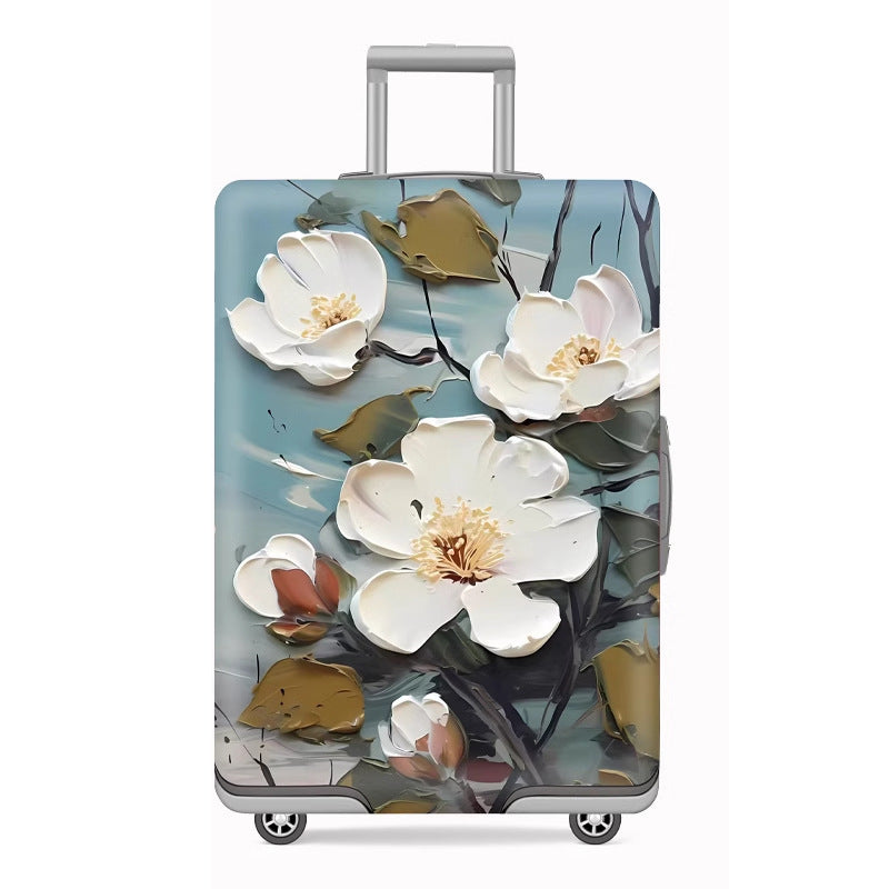 Unisex nan elastic motif suitcase cover made of stretchable polyester with handle and wheel openings Stornfield