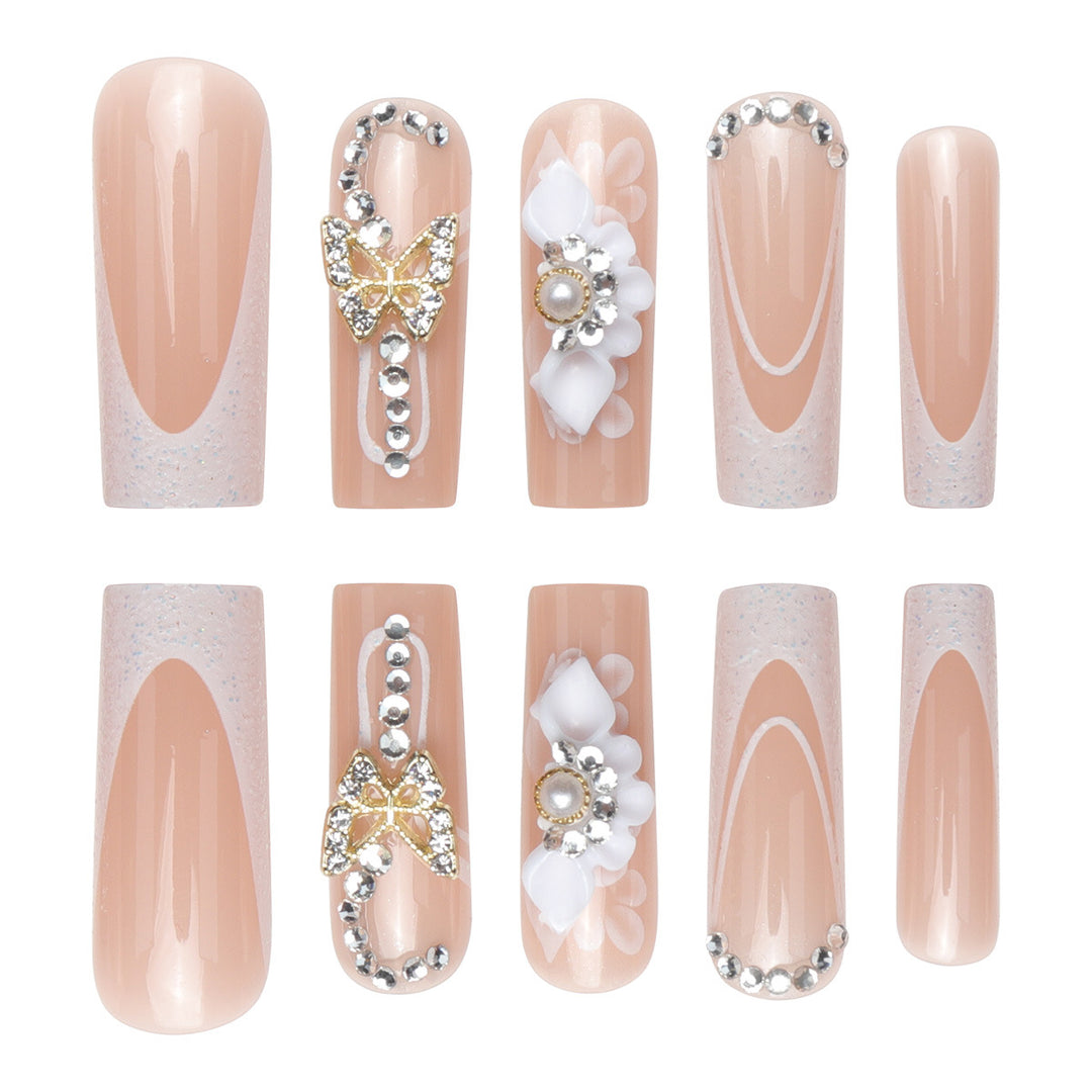 Decorative Floral and Gem-Embellished Press-On Nails Stornfield