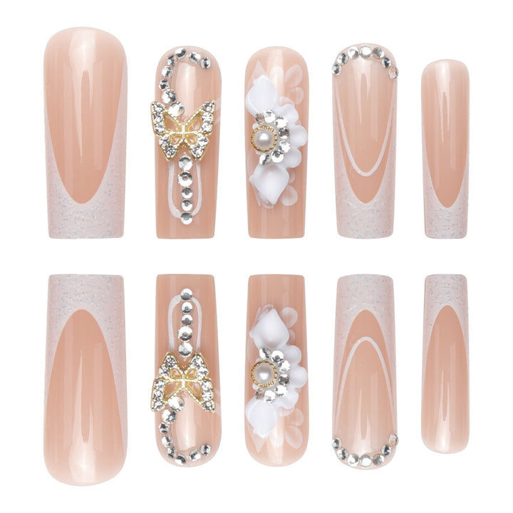 Decorative Floral and Gem-Embellished Press-On Nails Stornfield