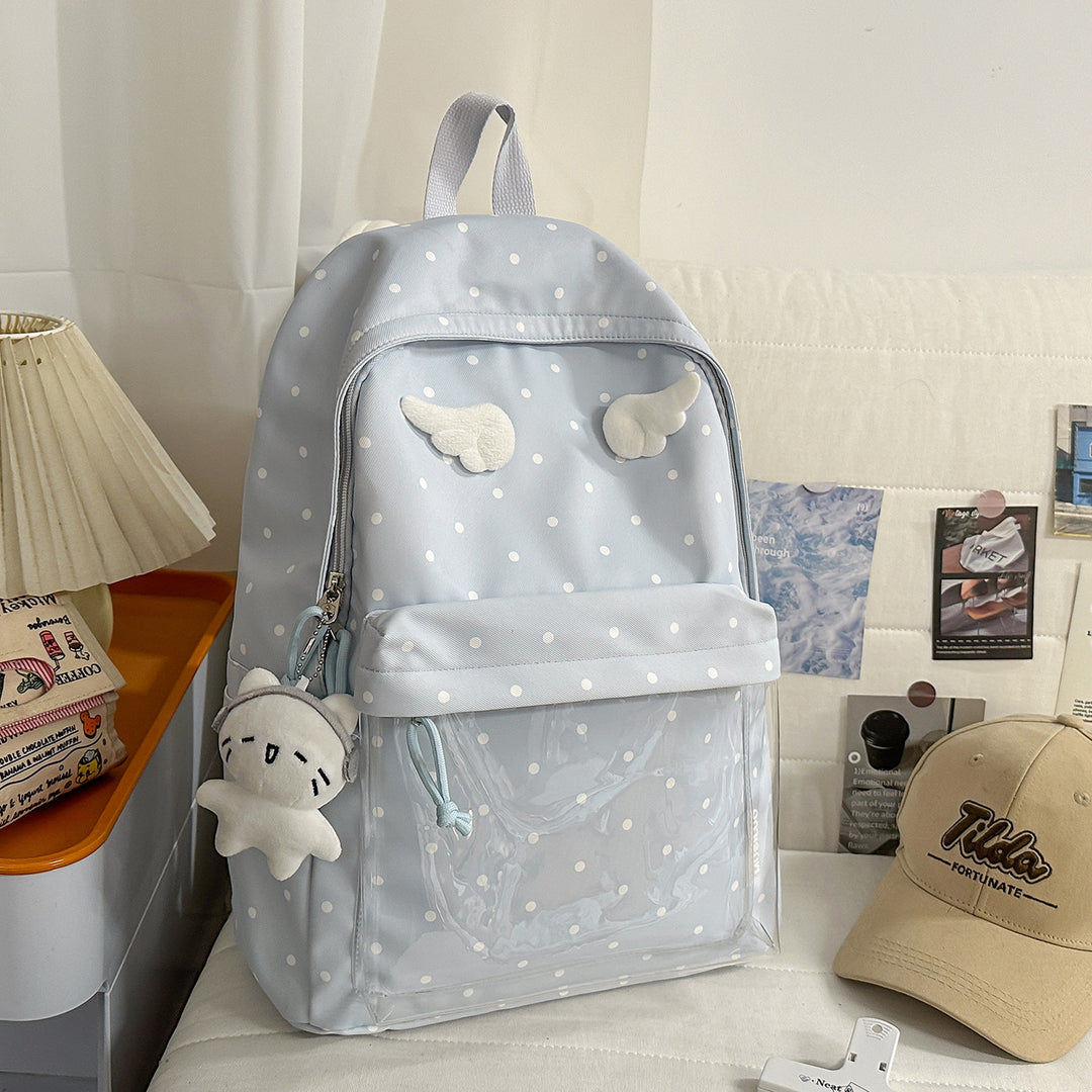 Polka Dot Patterned Backpack with Playful Wing Accents Stornfield