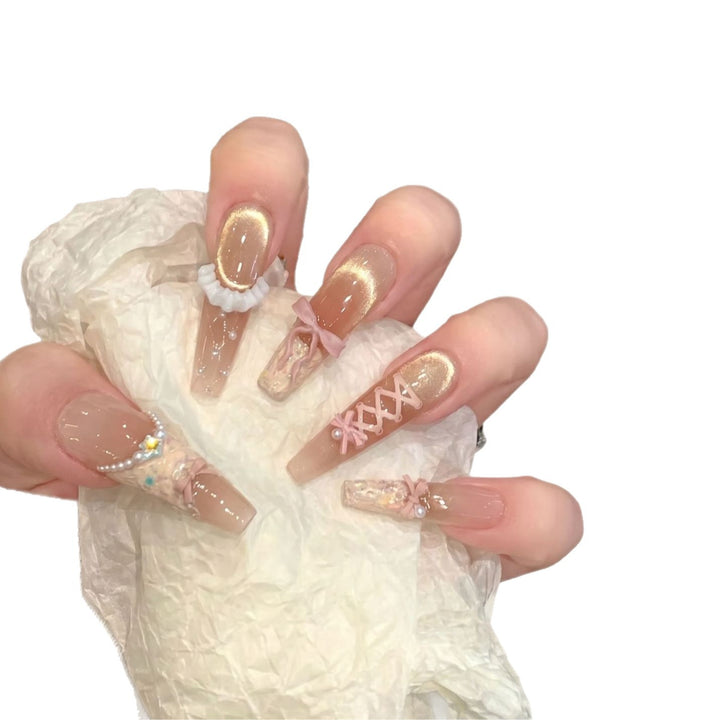 Artistic Press-On Nail Art Set with Unique Decorative Elements Stornfield