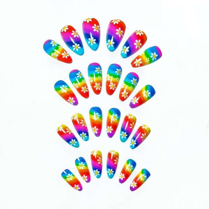 Creative Nail Art with Colorful Rainbow Design and Playful Flower Motifs Stornfield