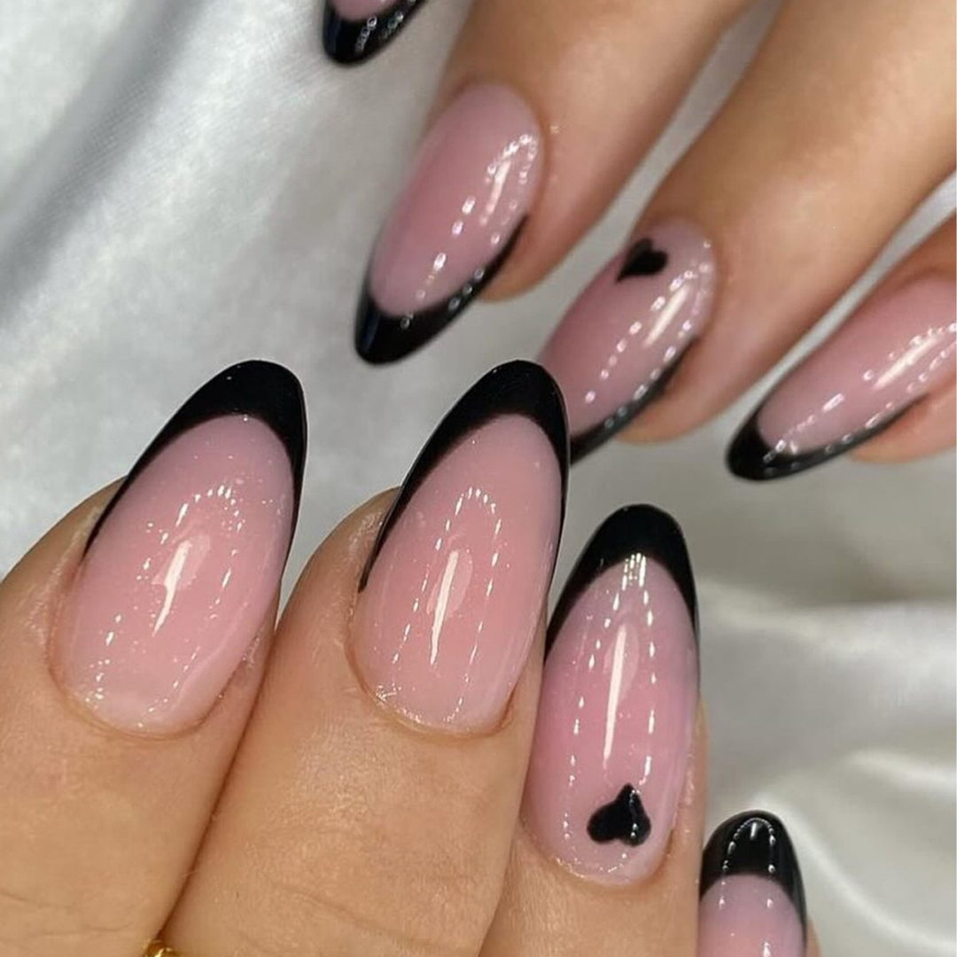 Elegant Stiletto Press-On Nail Tips with Heart Accents