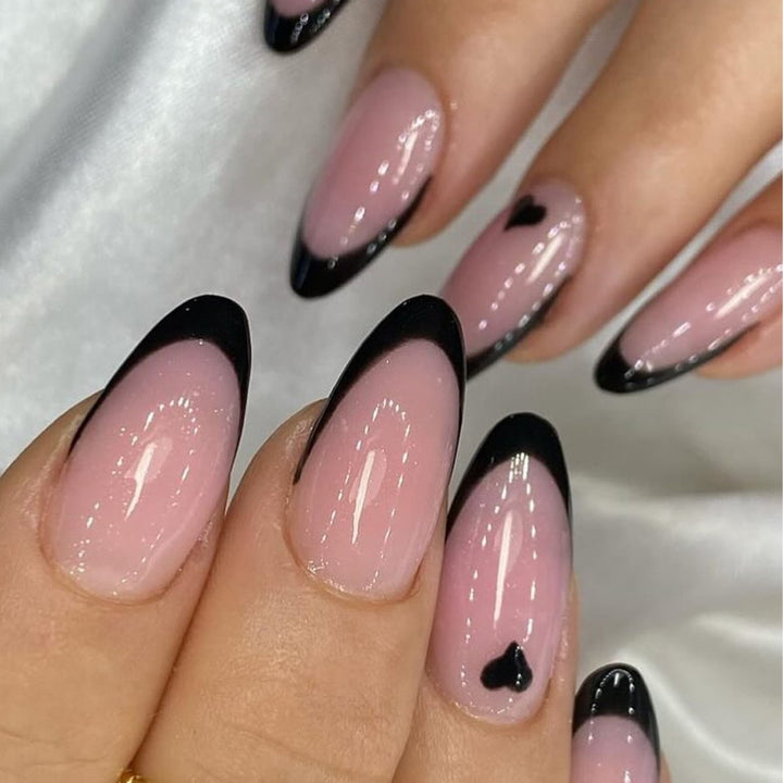 Elegant Stiletto Press-On Nail Tips with Heart Accents