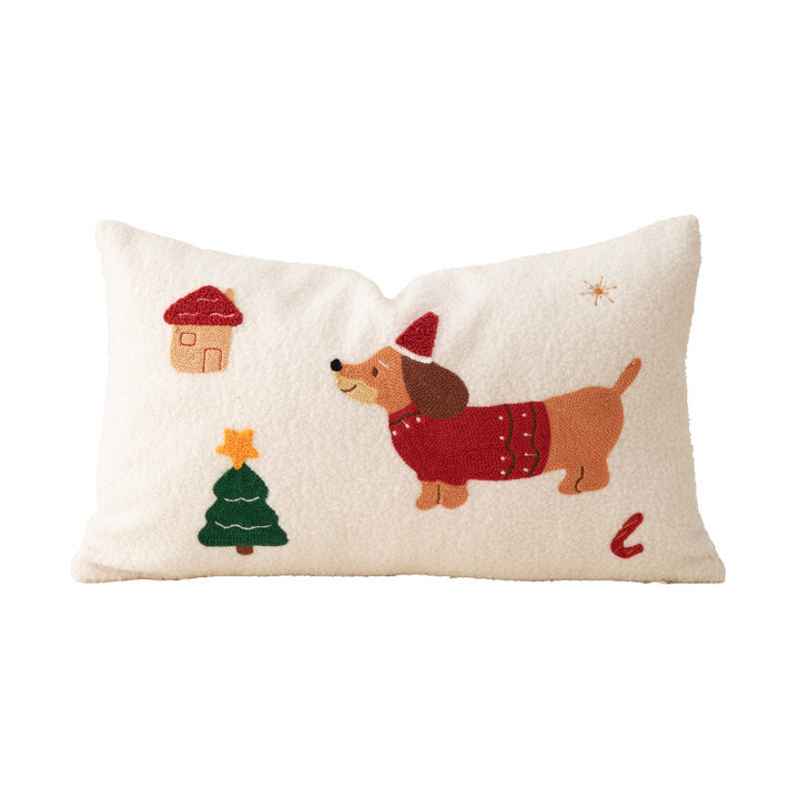 Embroidered Christmas decorative pillow cover with sequins and festive wreath motif