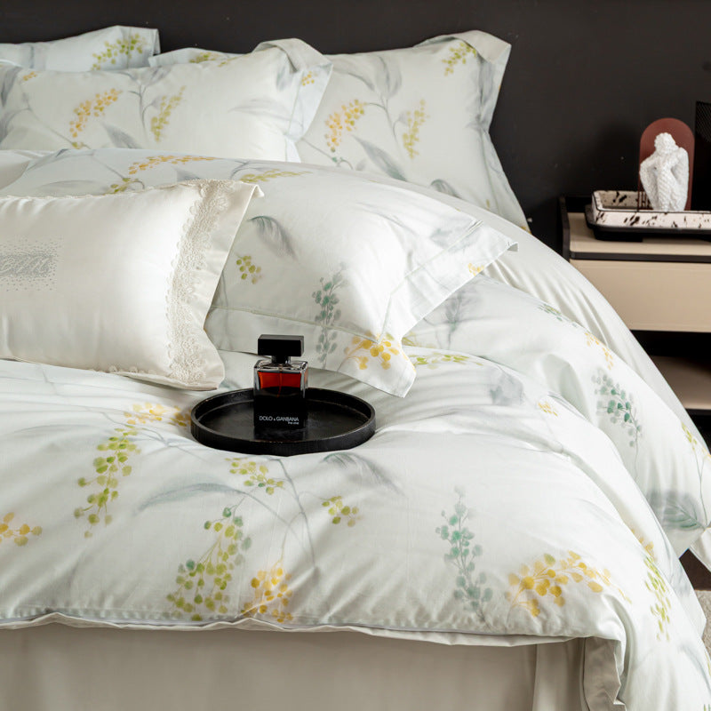 Luxurious cotton satin duvet cover set with watercolor flower pattern