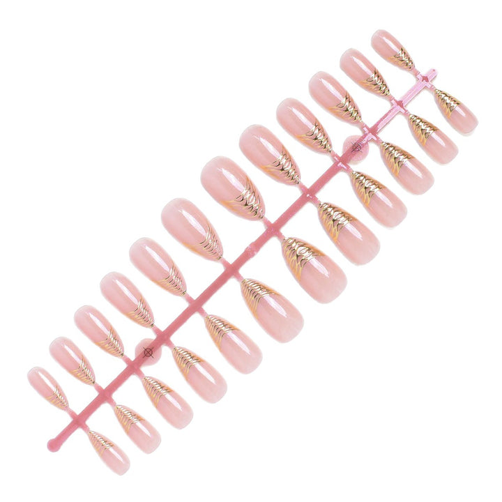 Elegant Press-On Nail Tips with Gold Detailing Stornfield