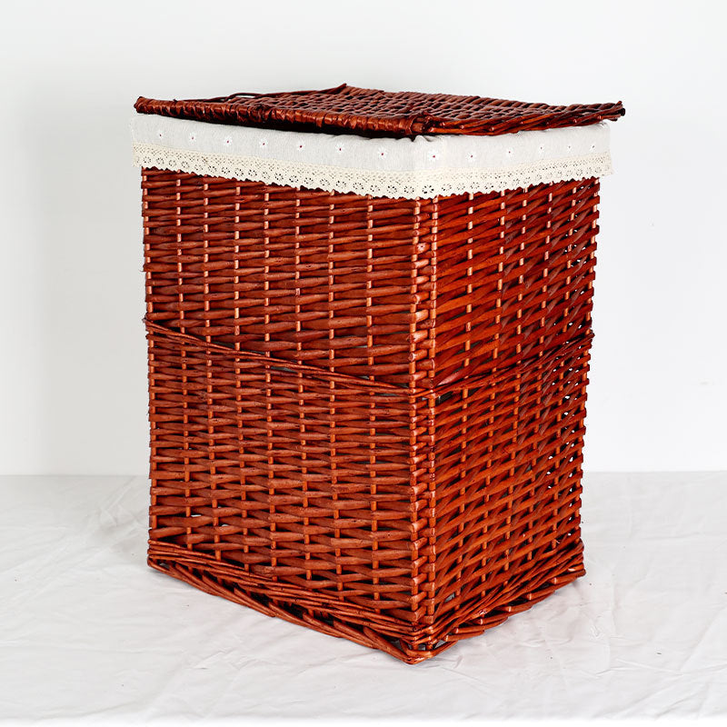 Ladies laundry basket with checked fabric cover and elegant lace trim Stornfield