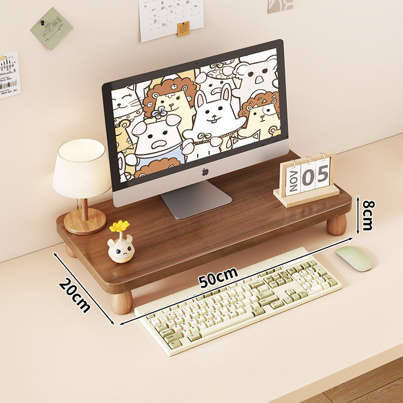 Solid Wood Monitor Riser with Tiered Desk Organizer and Cable Management