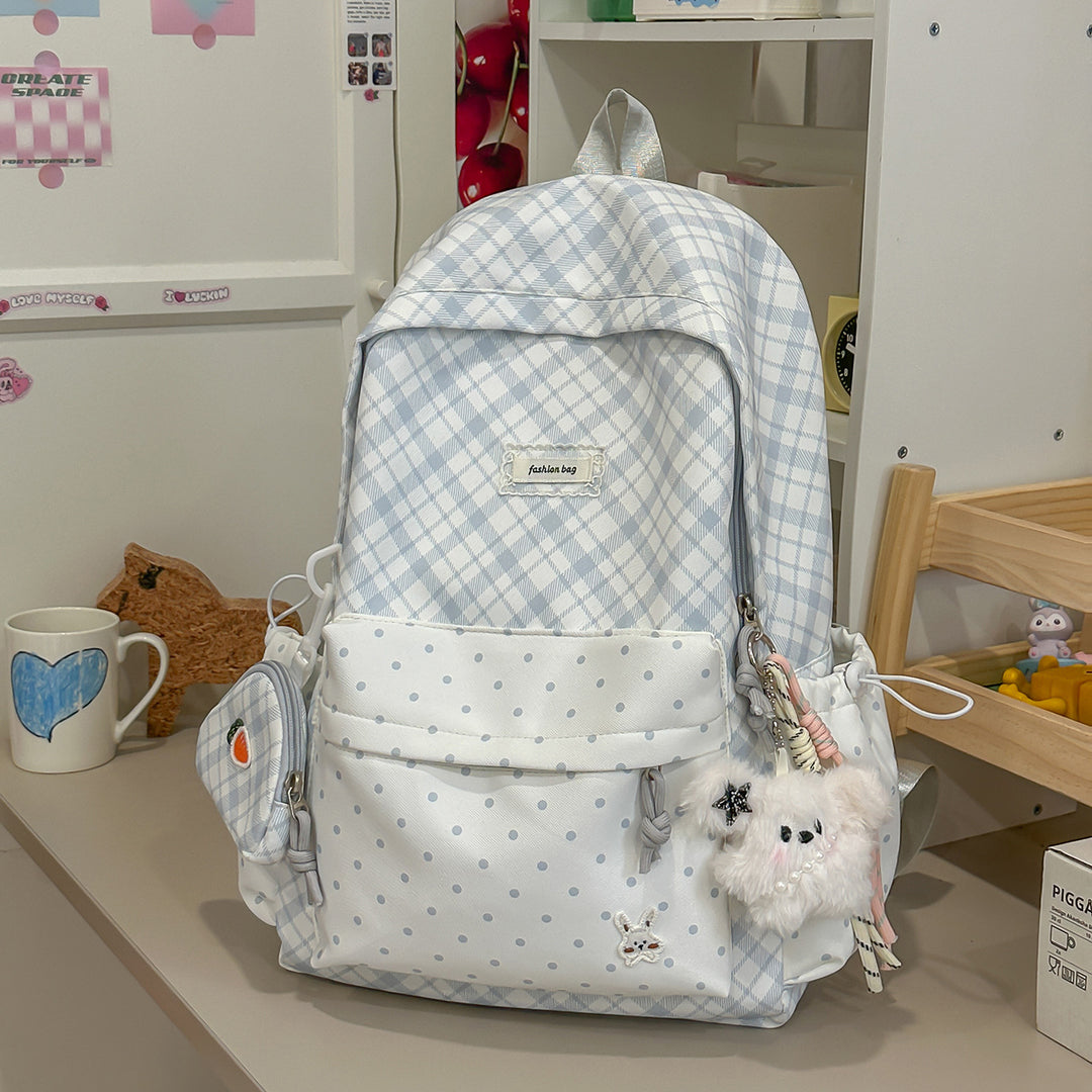 Stylish Plaid Backpack with Fun Decorative Accents Stornfield