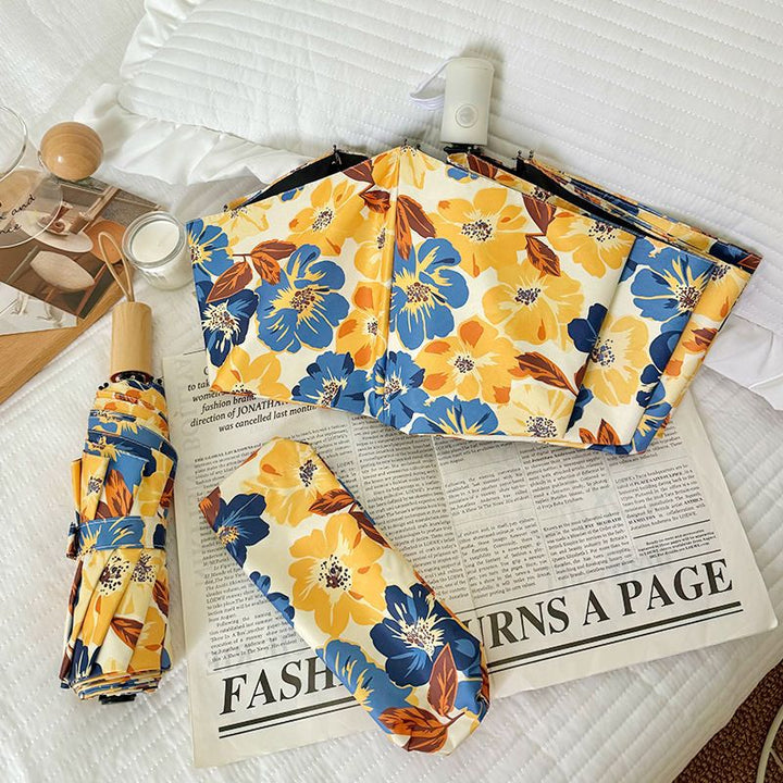 Women Folding Umbrella with Detailed Floral Design Stornfield
