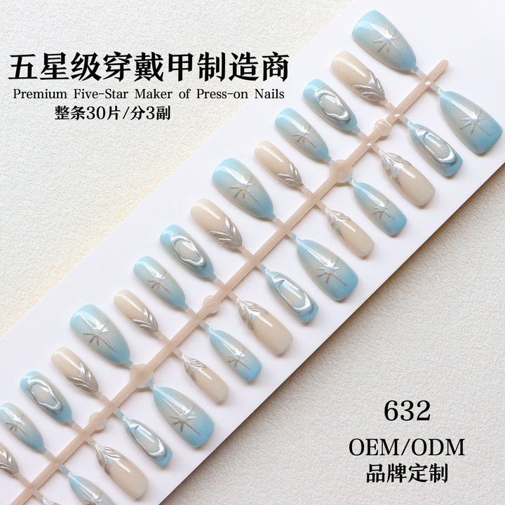 Artistic Press-On Nail Art Set with Silver Accents Stornfield
