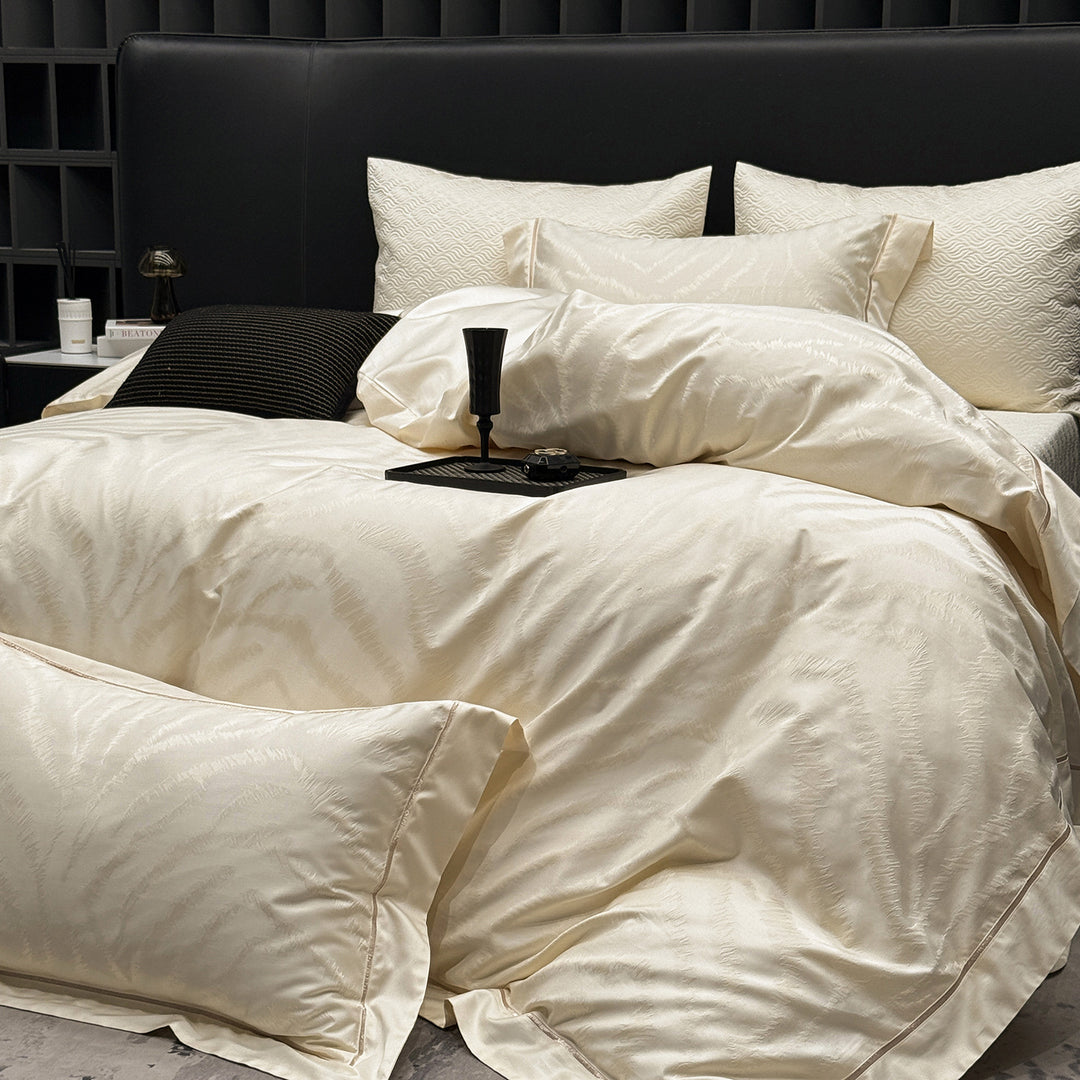 Elegant bed linen set made of cotton satin with subtle wave jacquard and satin edge