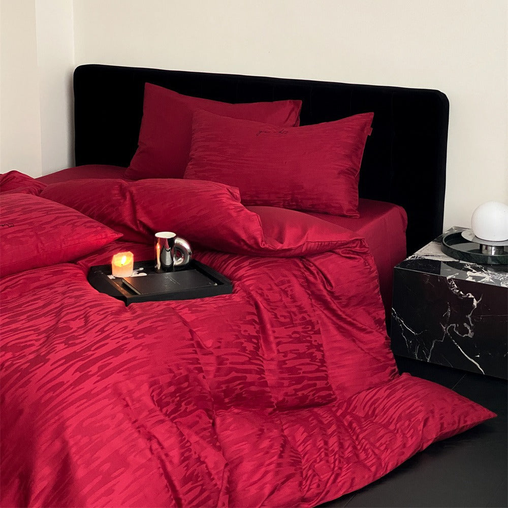 Luxurious cotton satin bedding set with fine wave texture and hotel closure