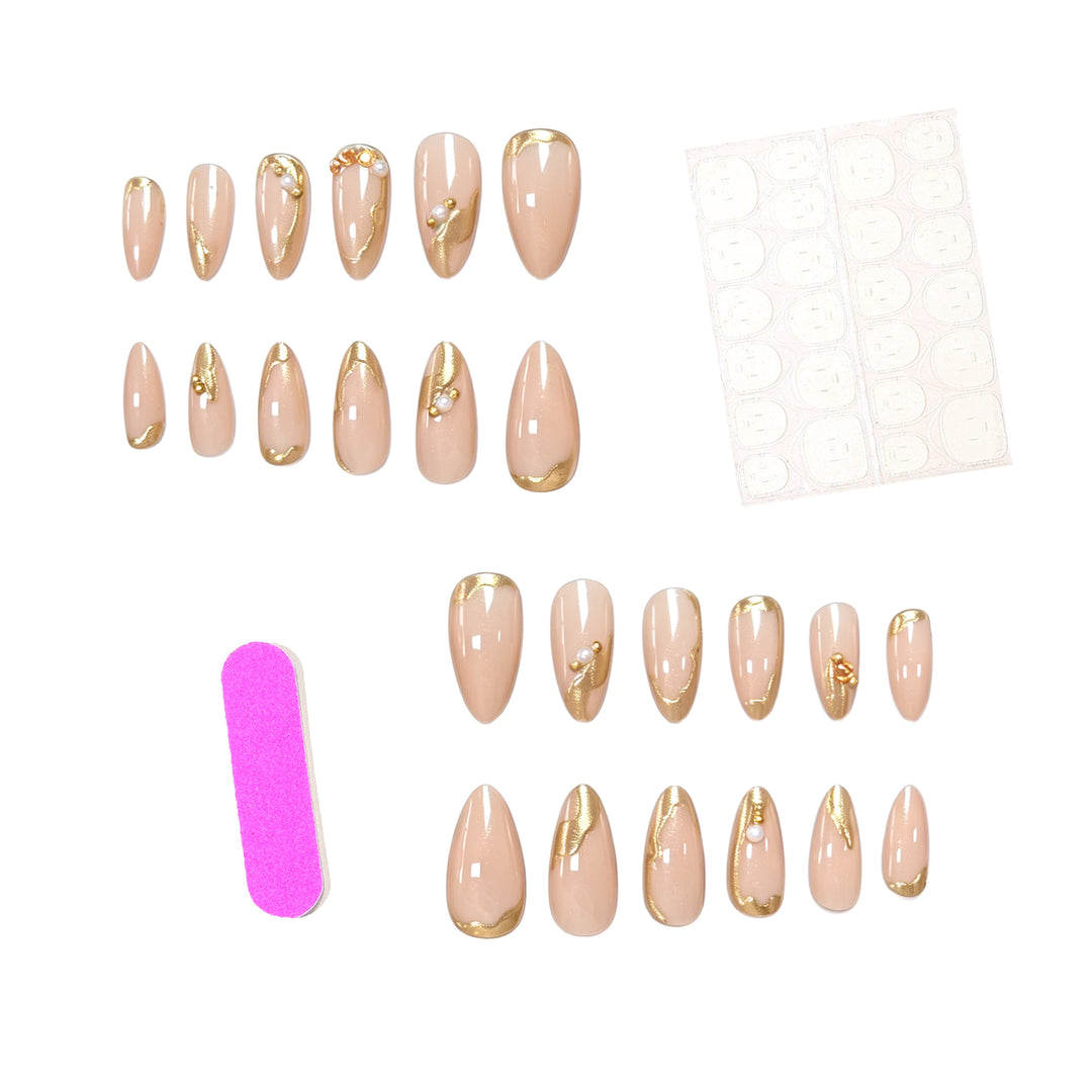 Elegant Gold-Decorated Acrylic Nail Art Enhancements Stornfield