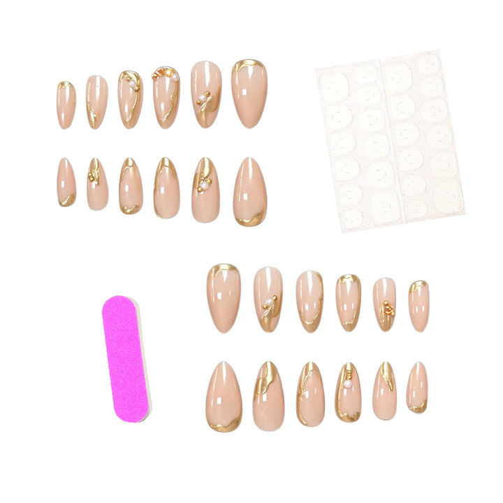 Elegant Gold-Decorated Acrylic Nail Art Enhancements Stornfield