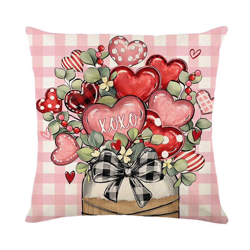 Valentine's Buffalo-Check Cotton-Linen Decorative Pillow Covers Set
